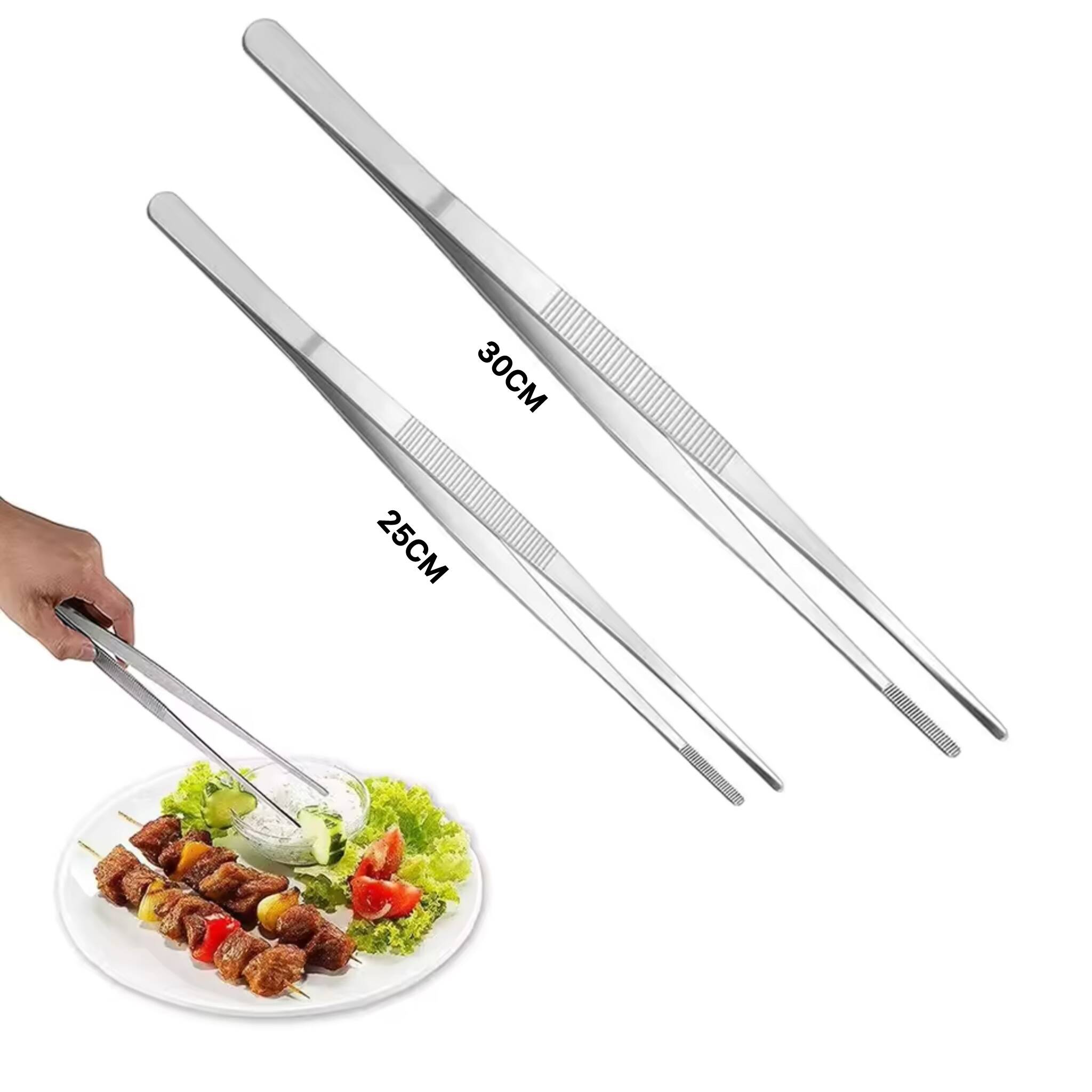Pack de 2 Pinces à Épiler Droites en Acier Inoxydable – 25 & 30 cm, Pinces Longues Multi-Usages Cuisine & BBQ