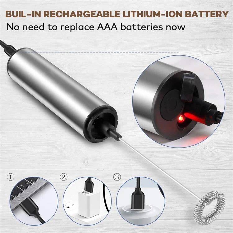 Mousseur à lait électrique en acier inoxydable, mélangeur, cafetière, fouet, poudre, centre commercial, USB aste – Image 3