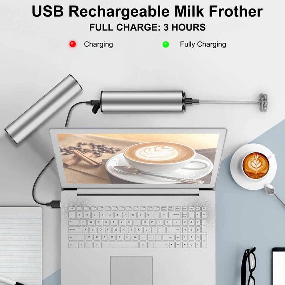 Mousseur à lait électrique en acier inoxydable, mélangeur, cafetière, fouet, poudre, centre commercial, USB aste – Image 2