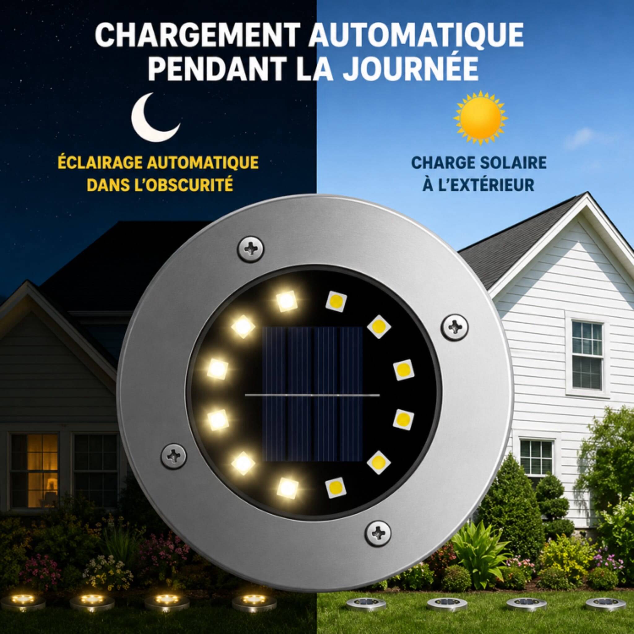 Pack de 4 Projecteurs Solaire LED 8W – Éclairage Extérieur Décoratif pour Jardin et Terrasse