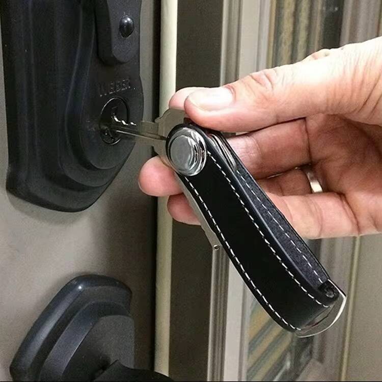 Porte-clés intelligent en cuir – Pochette multifonction avec porte-monnaie et chaîne – Image 4