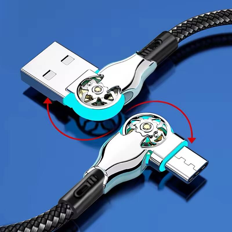 Câble Chargeur Rotatif 180° USB A vers Type-C – LED, Tressé Ultra-Résistant