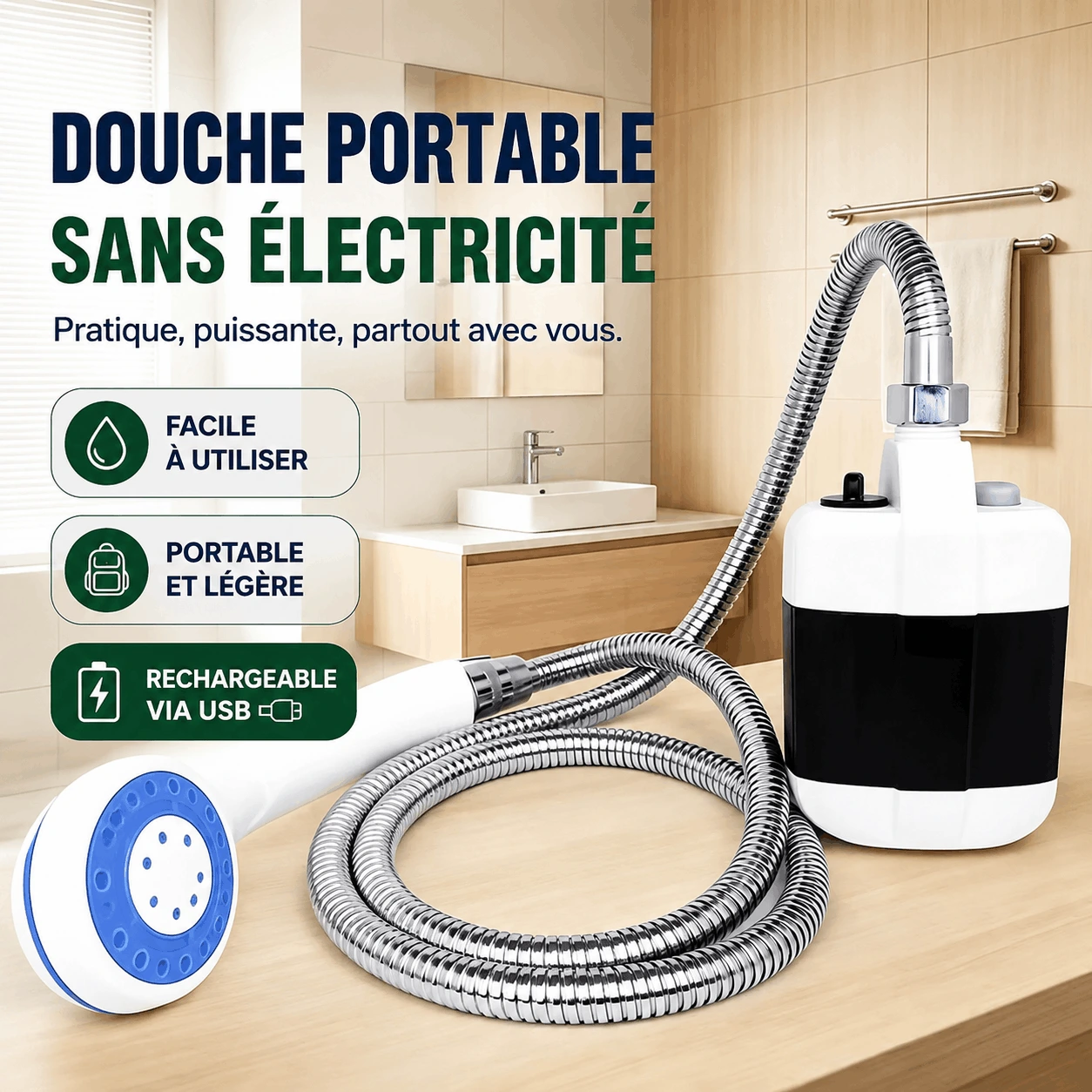 Douche Portable Rechargeable – Pompe Électrique Extérieure Multifonction – Image 2