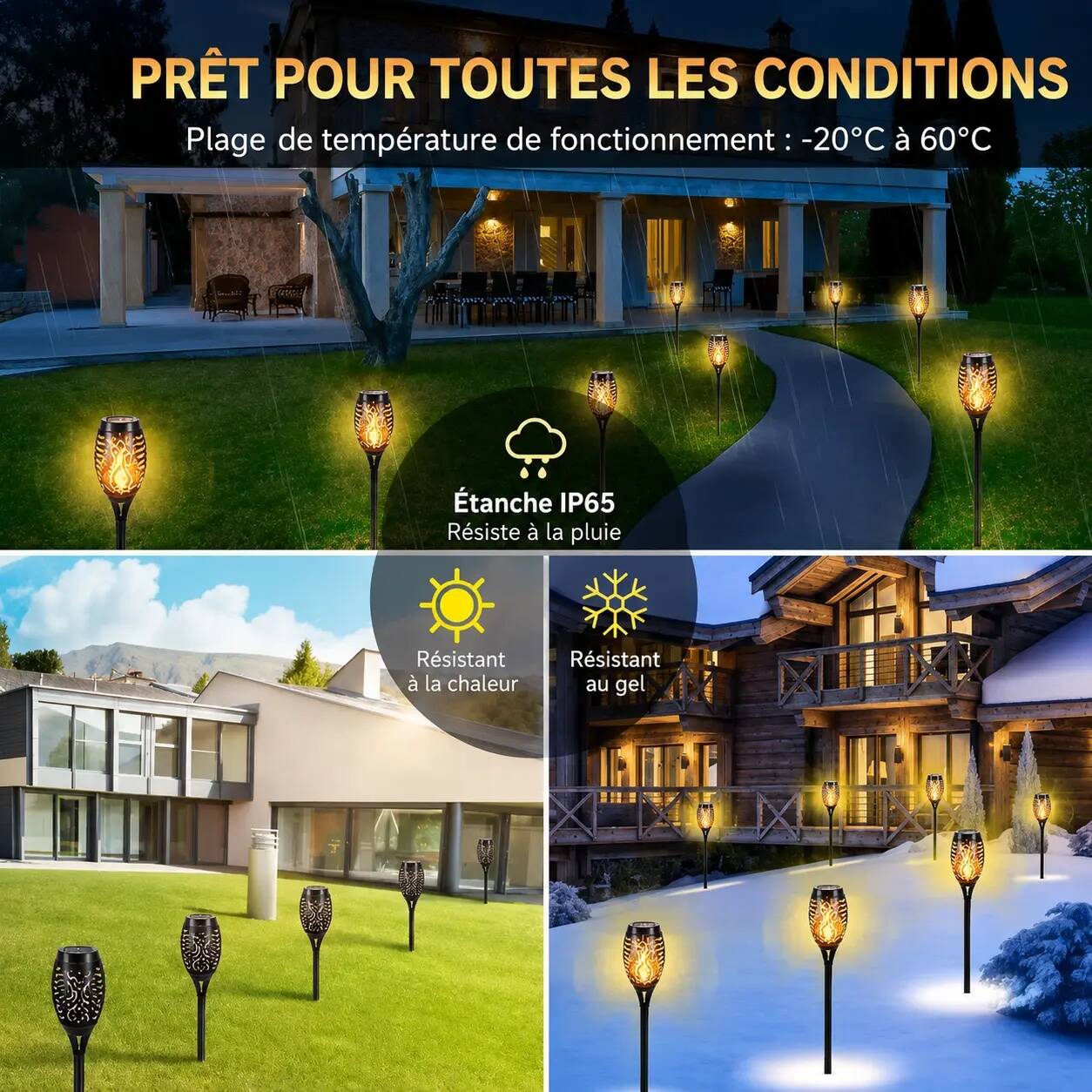 Lampe Solaire Flamme LED 12 Lumières – Torche Décorative Extérieure Étanche pour Jardin – Image 2