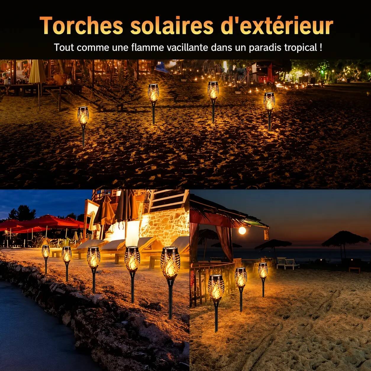 Lampe Solaire Flamme LED 12 Lumières – Torche Décorative Extérieure Étanche pour Jardin – Image 4