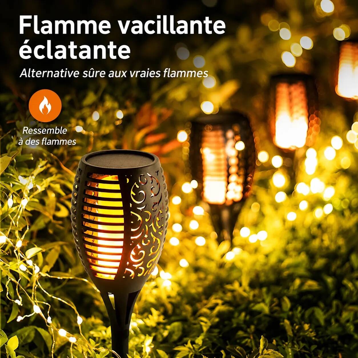 Lampe Solaire Flamme LED 12 Lumières – Torche Décorative Extérieure Étanche pour Jardin – Image 3
