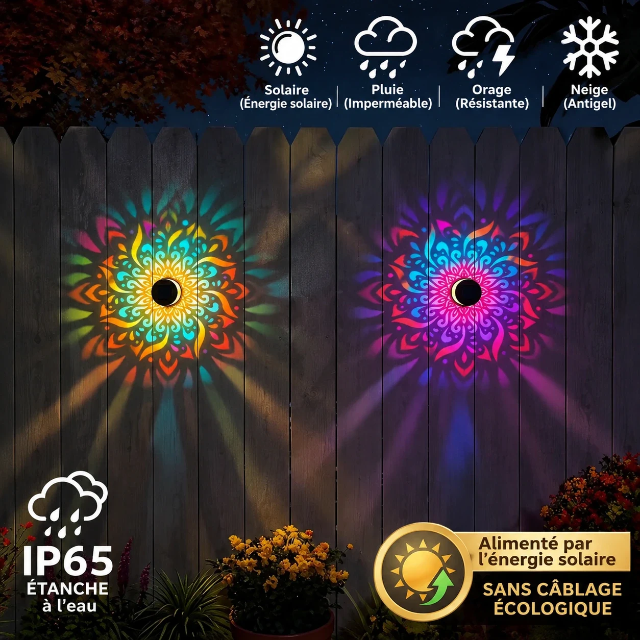 Lampe Solaire Mandala Multicolore – Projection Lumineuse Décorative – Image 2