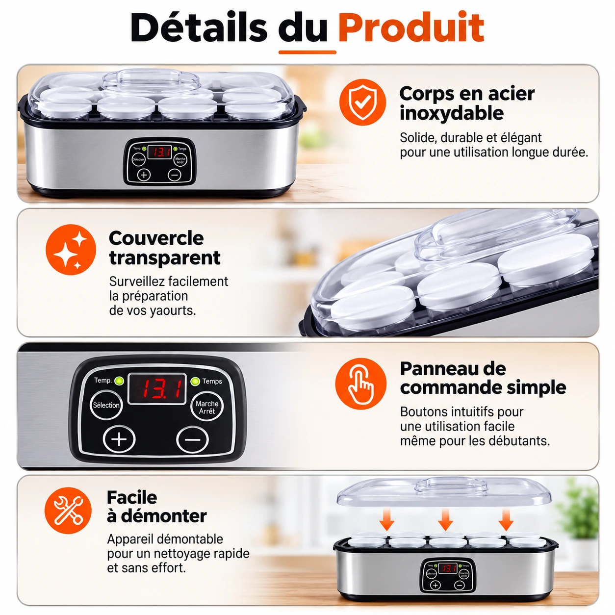 Yaourtière Électrique 1,4L avec 8 Pots — Température & Temps Réglables – Image 3