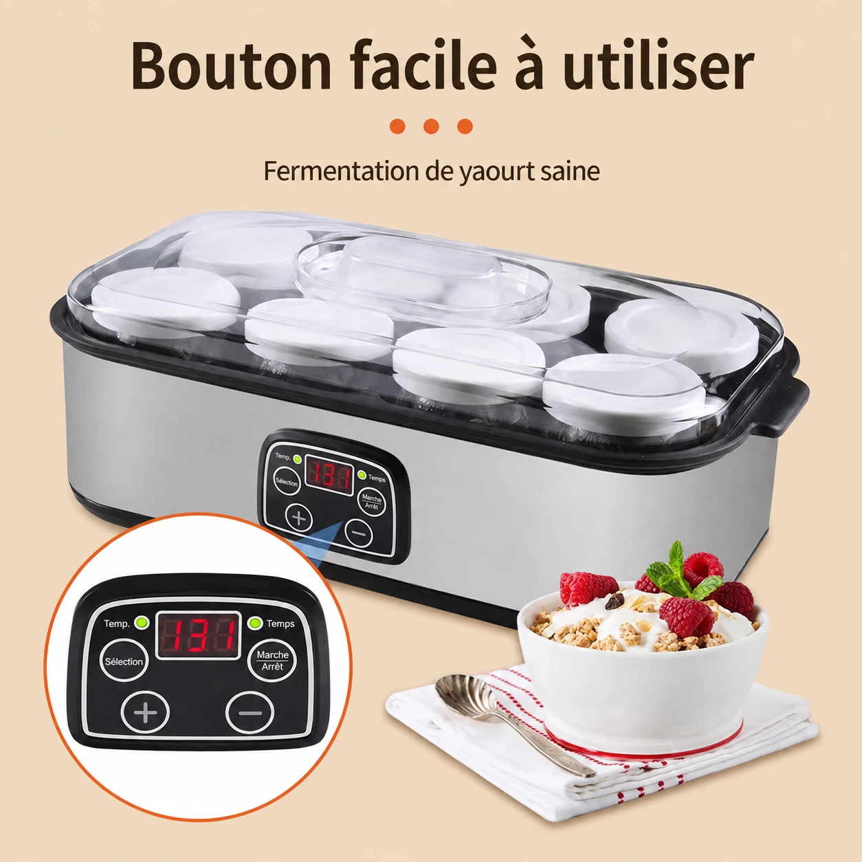 Yaourtière Électrique 1,4L avec 8 Pots — Température & Temps Réglables