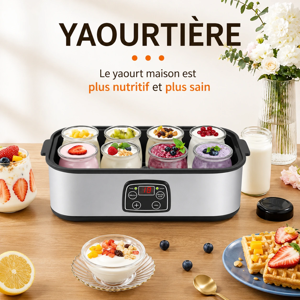 Yaourtière Électrique 1,4L avec 8 Pots — Température & Temps Réglables – Image 2
