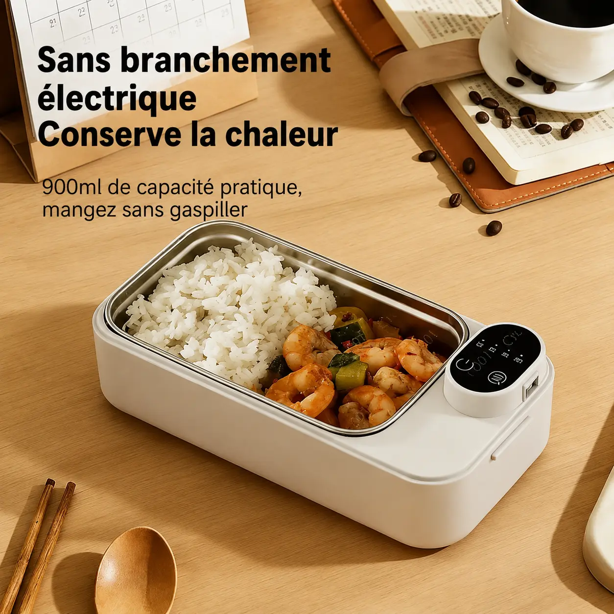 Lunch Box Chauffante 304 Inox 900ML — Chauffage USB – Image 3