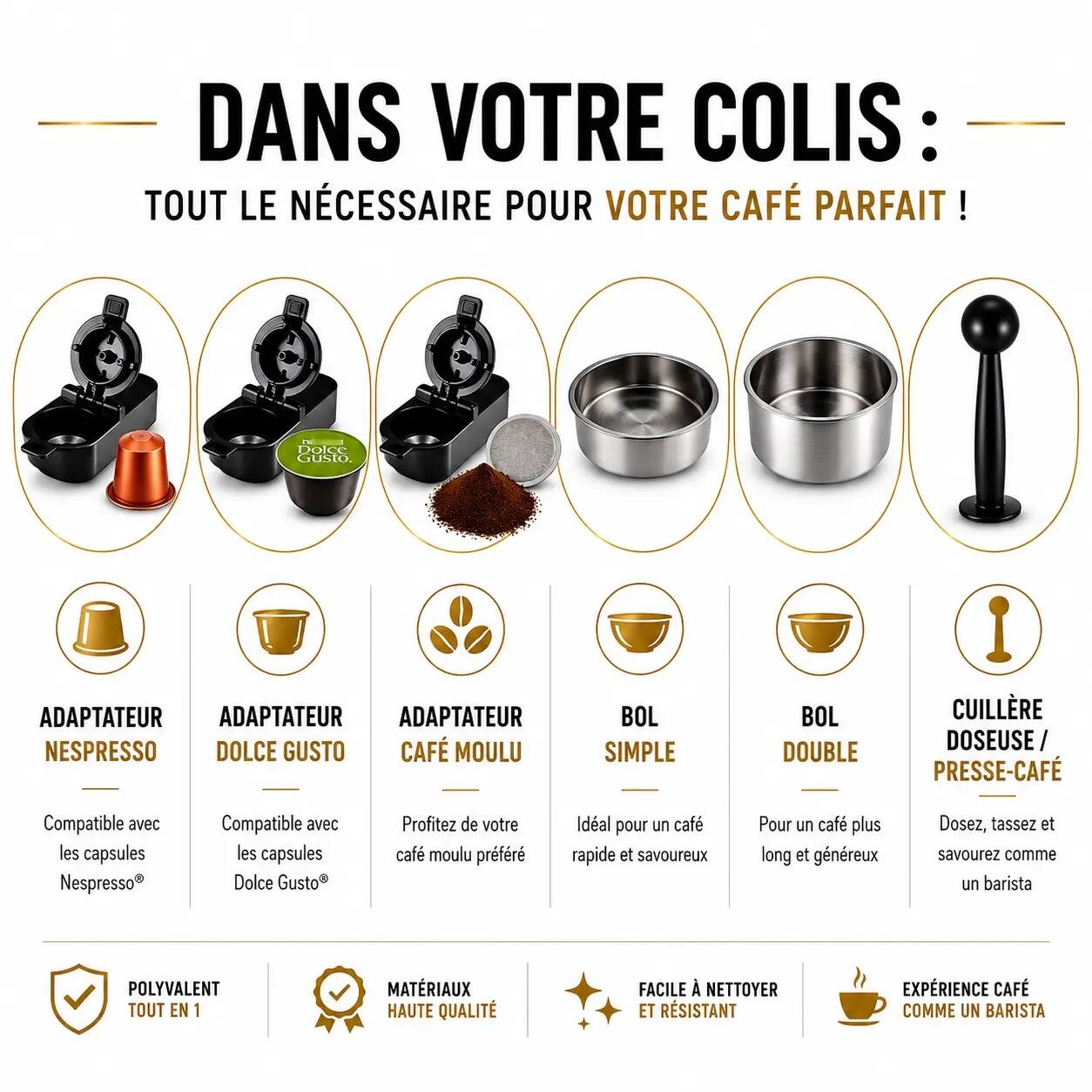 CremaTouch 3-en-1 | Café Moulu, Nespresso® & Dolce Gusto® | 20 Bars + Verre Offert – Image 2