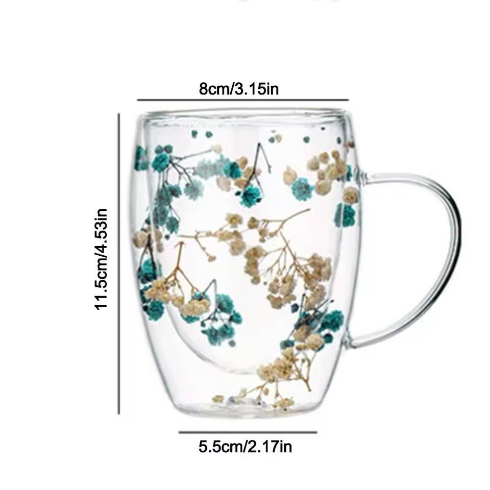 Pack de 2 Tasses Double Paroi Élégante avec Fleurs Séchées et Anse 350 ml – Image 2