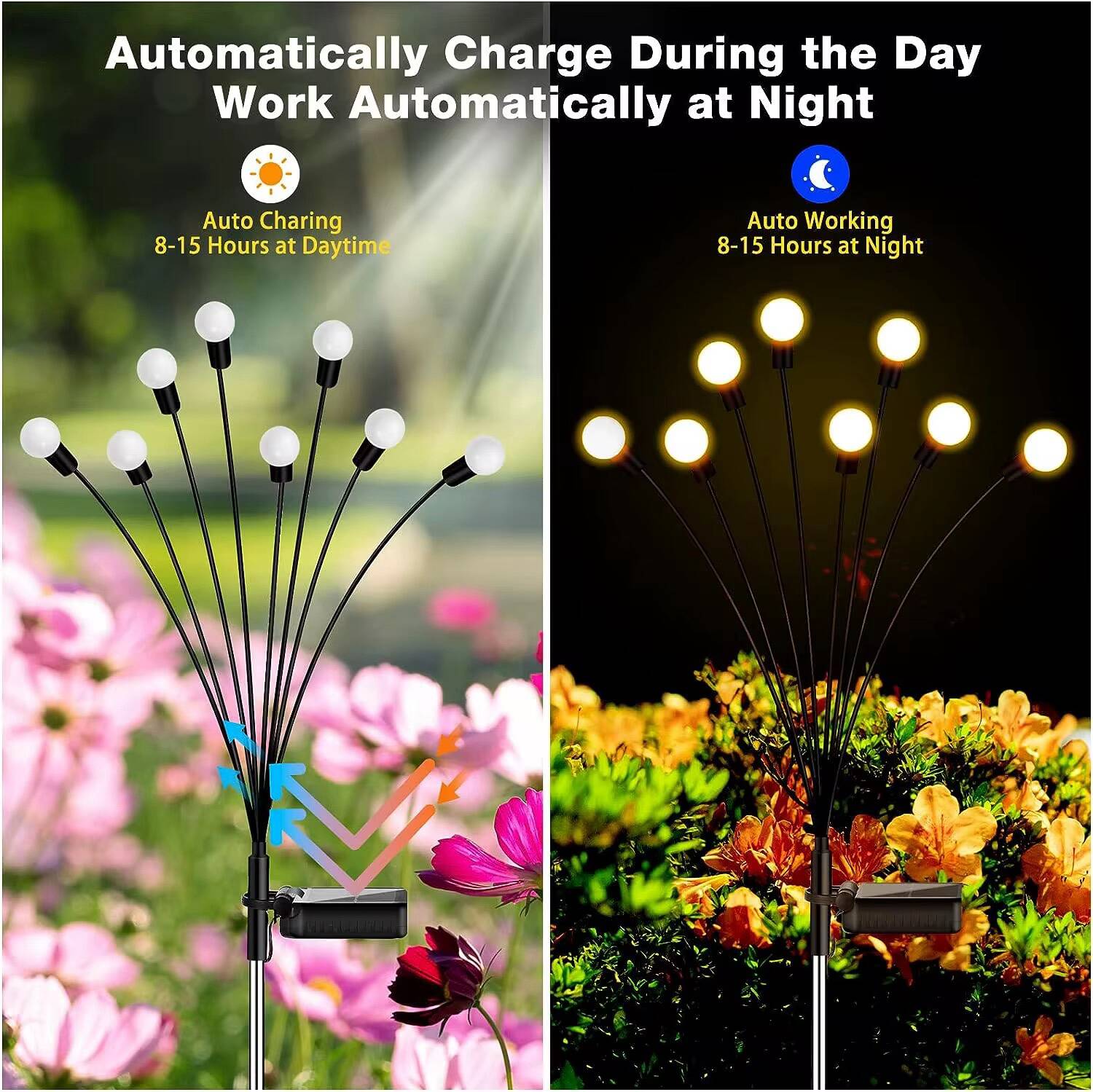 Pack de 3 Lampes Solaires de Jardin – Étanches & Décoratives (Flamant Rose, Fleur, Luciole) – Image 4