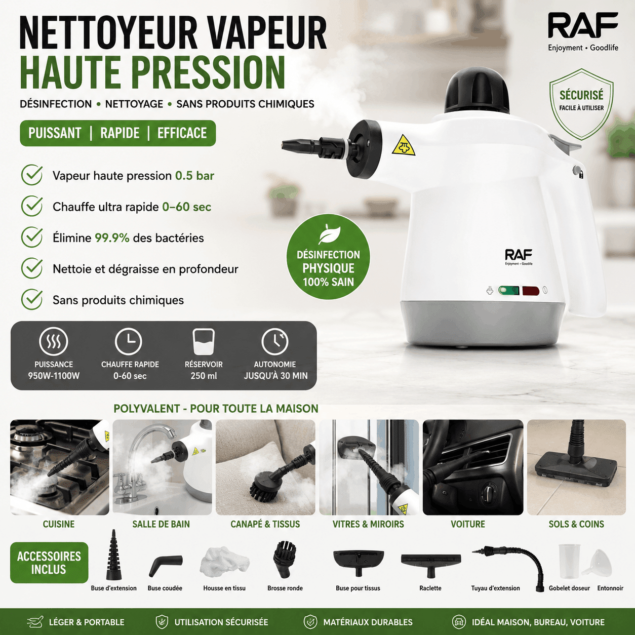 Nettoyeur Vapeur Haute Pression Multifonction – Désinfection & Nettoyage Profond pour Maison