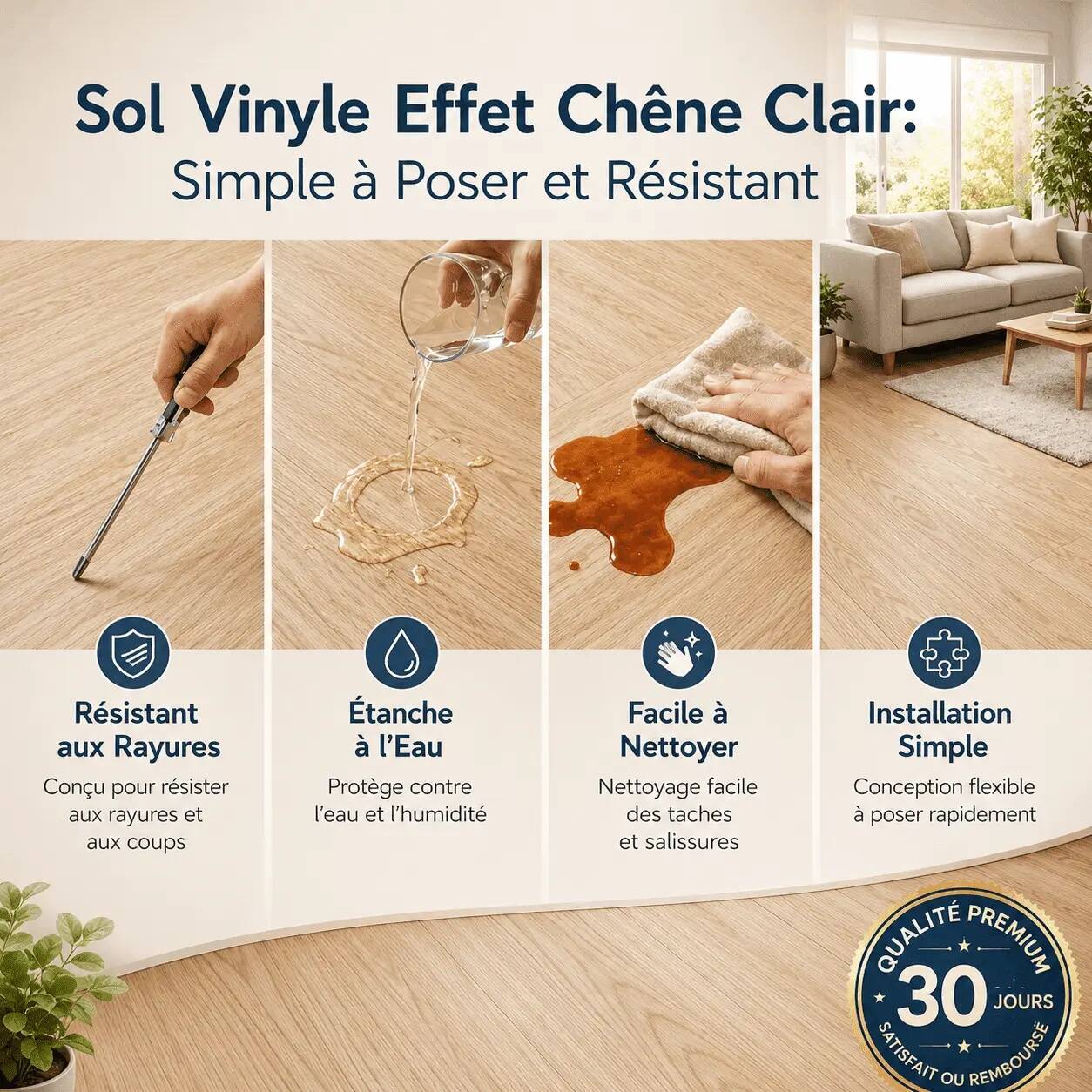 Pack 36 Lames PVC Effet Chêne Clair 2 mm – Sol Vinyle Étanche 15×91 cm – Image 2