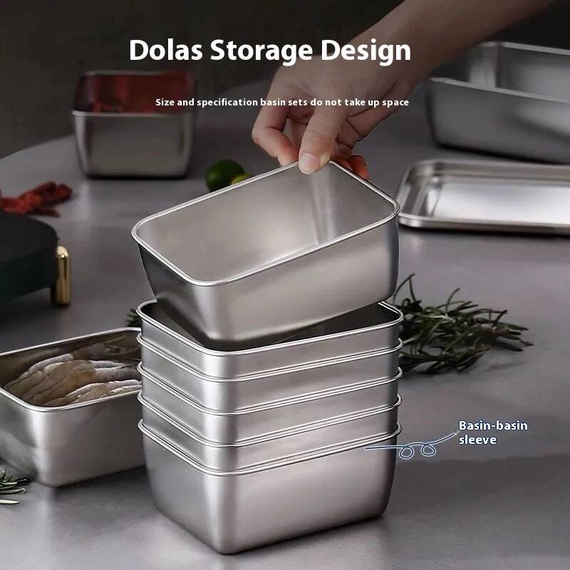 4 Plateaux de Rangement Alimentaire en Acier Inoxydable avec Couvercle