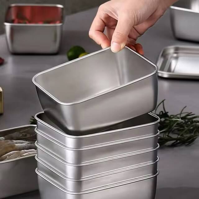 4 Plateaux de Rangement Alimentaire en Acier Inoxydable avec Couvercle – Image 7