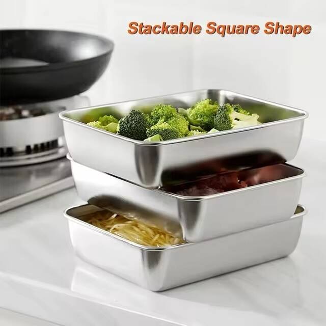 4 Plateaux de Rangement Alimentaire en Acier Inoxydable avec Couvercle – Image 5