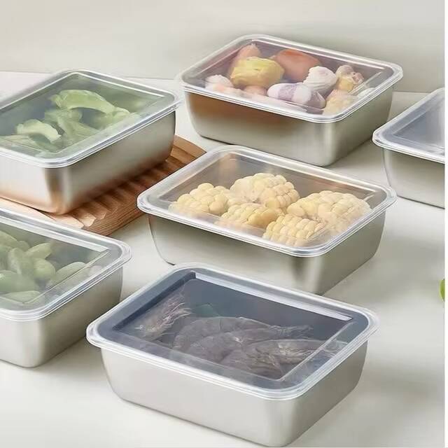 4 Plateaux de Rangement Alimentaire en Acier Inoxydable avec Couvercle – Image 6