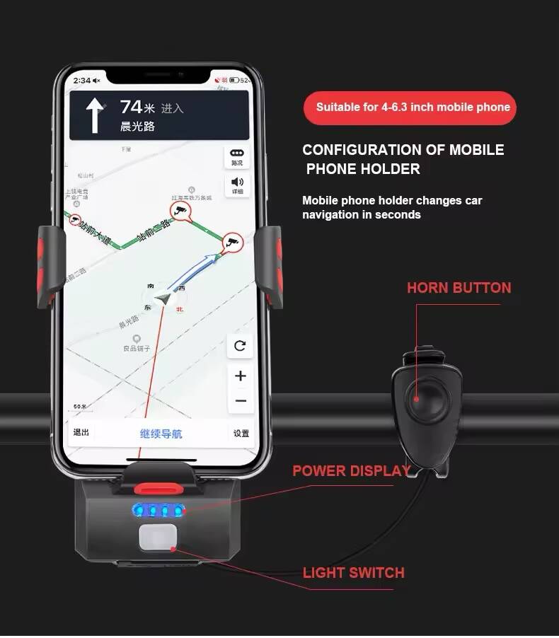 4 en 1 Lumière Vélo Multifonction – Klaxon, Support Téléphone, Lampe & Power Bank – Image 3