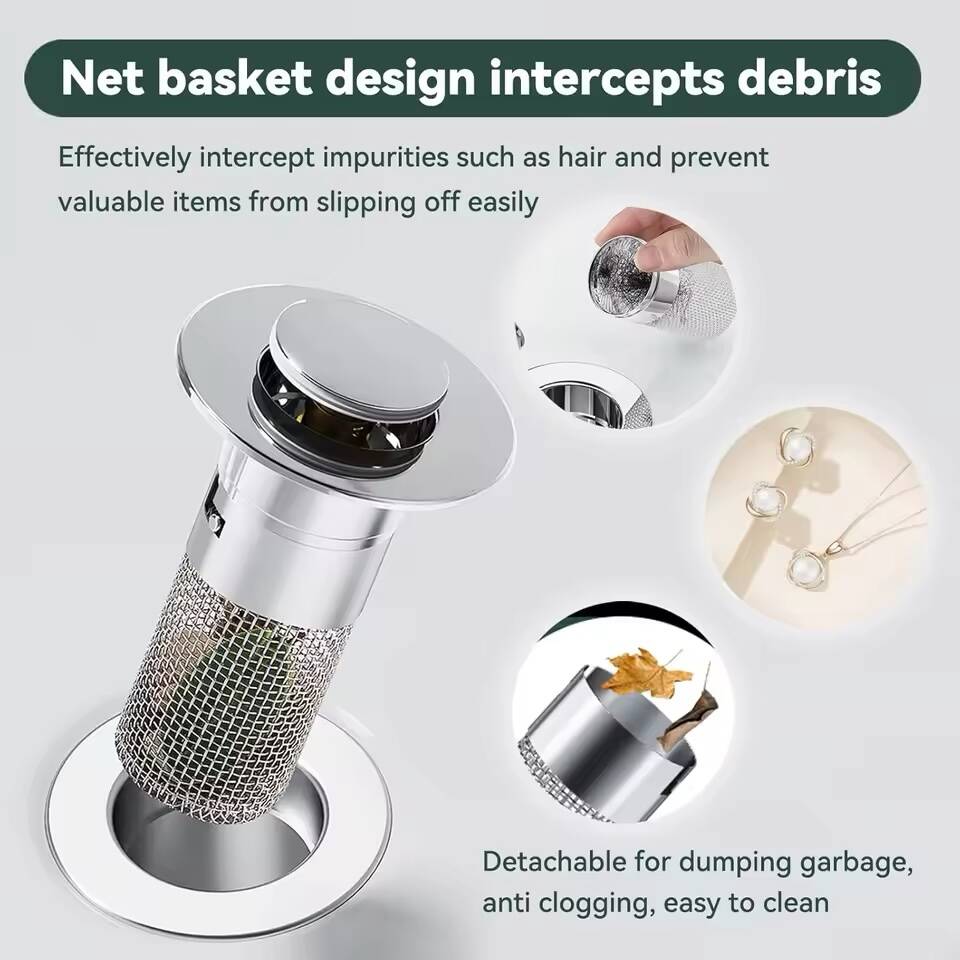 Bouchon de Lavabo Pop-Up Universel avec Filtre Anti-Cheveux – Image 2